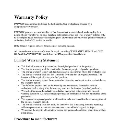 Warranty Policy .